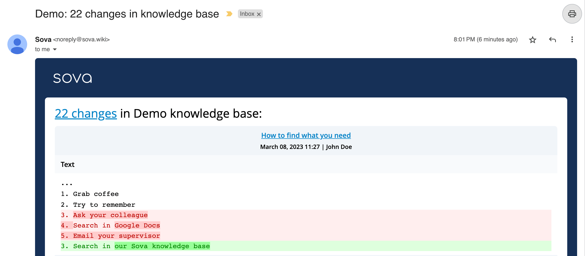 Knowledge base changes history